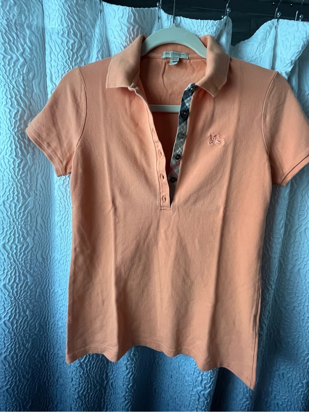 Burberry Peach Short-Sleeve Polo with Check Placket